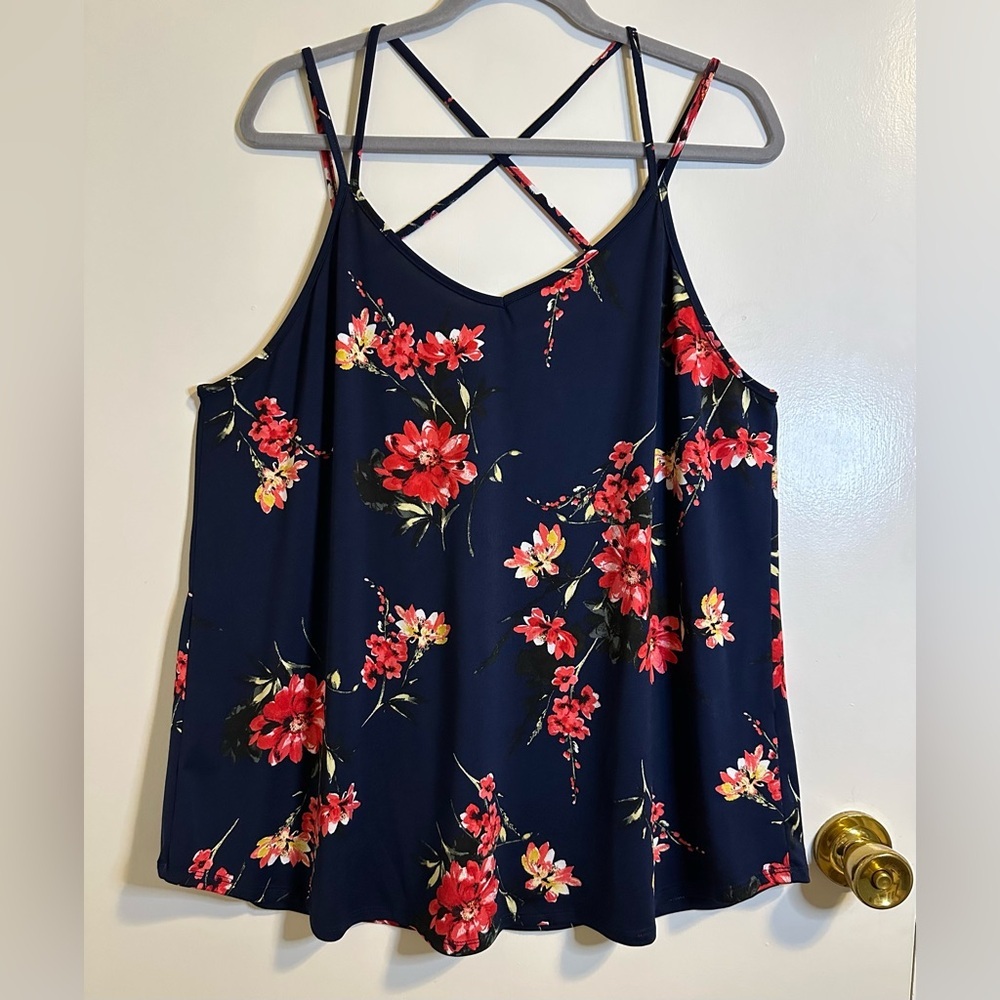 Papermoon Navy Floral Strappy Camisole with Red & Yellow Flowers